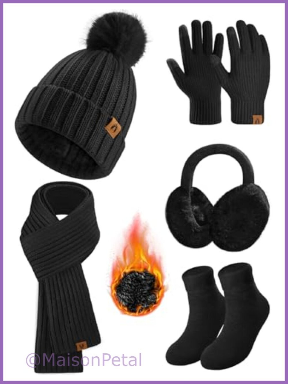 5 Piece Winter Set: Beanie, Scarf, Touchscreen Gloves, Ear Muffs & Fuzzy Socks